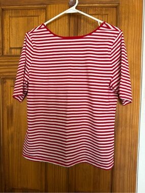 Chaps Red & White Striped Criss Cross Back Top